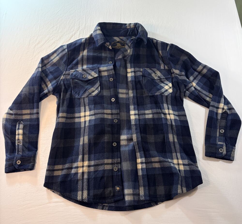 Freedom Foundry Mens Medium Navy Plaid Fleece Button Shirt Jacket